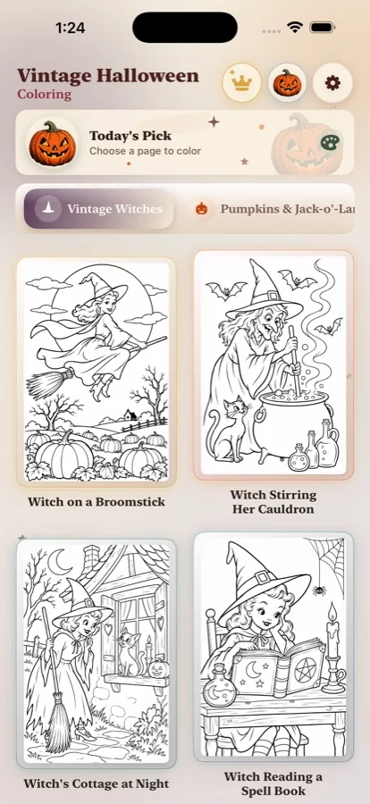 Warm Halloween coloring pages with pumpkins and friendly seasonal illustrations